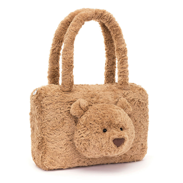 adorably soft tote bag with a bear head by popular brand Jellycat.