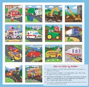 Color-By-Sticker Cars, Trucks, & Trains Activity Book