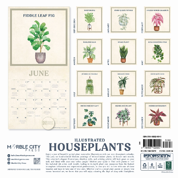 2025 Monthly Wall Calendar | House Plants