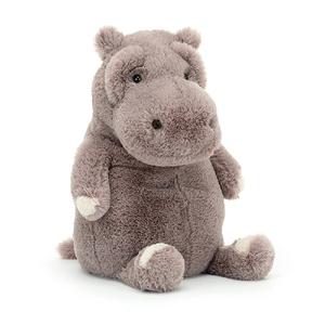 adorably soft plushie of a sitting hippopotamus by popular brand Jellycat.